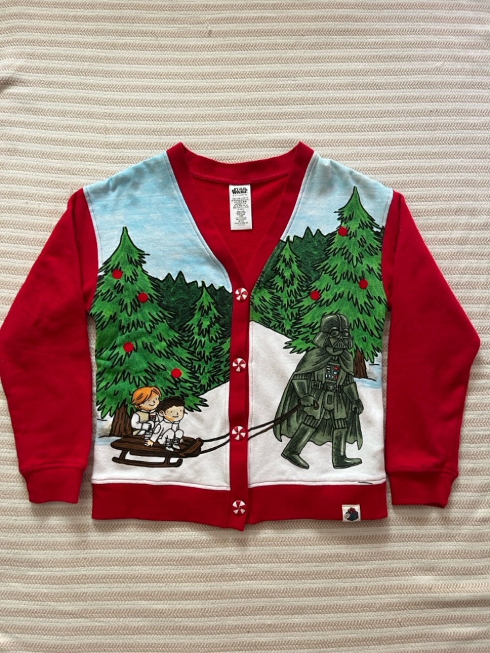 Star Wars Red & Green Holiday Cardigan with Darth Vader Sled Graphic